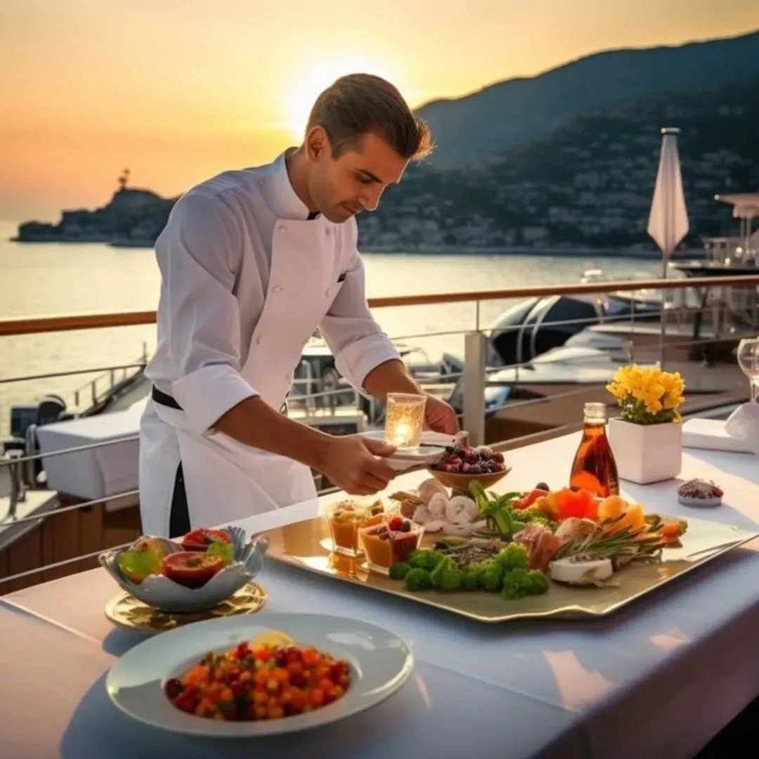 A chef preparing a dish on board