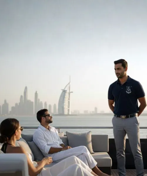 A host welcoming guests aboard